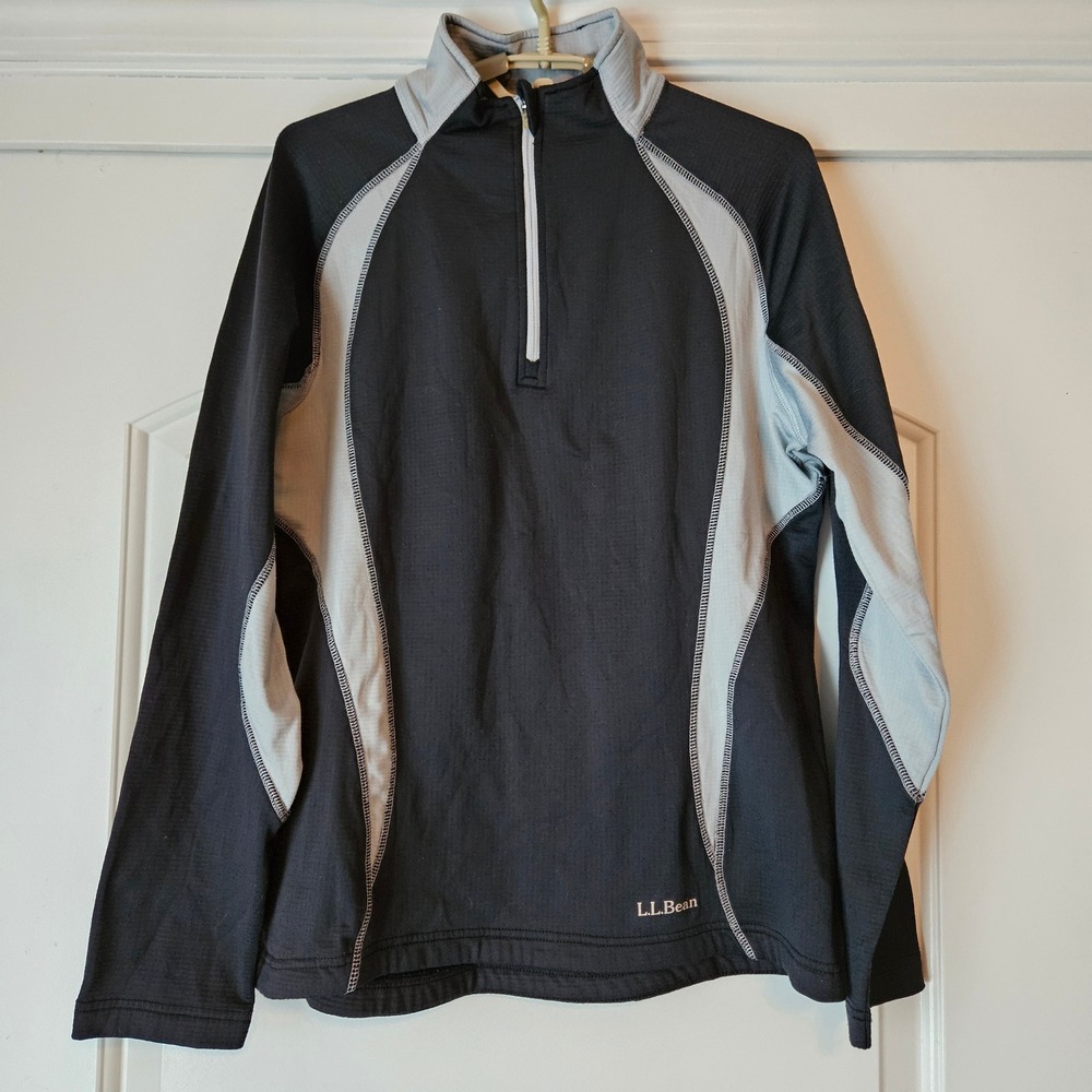 LL Bean Quarter Zip Sweatshirt Mens‎ Medium Black Gray Hiking Outdoors Gorpcore - Picture 2 of 8